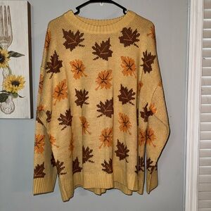 SHEIN Leaf Pattern Sweater in Yellow and Brown
